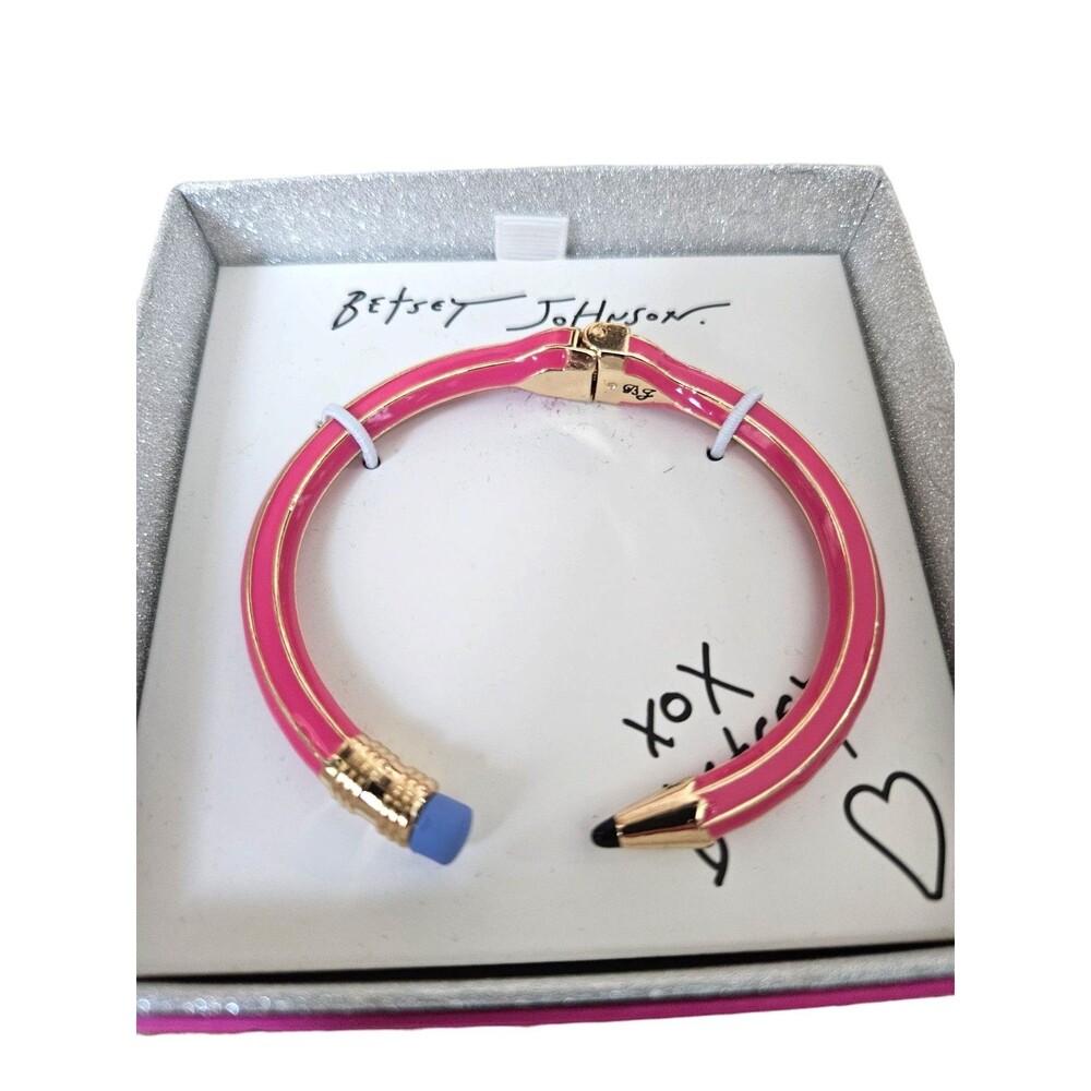 ​BETSEY JOHNSON Hot Pink Pencil Hinge Bracelet Teacher Gift Idea New in Gift Box